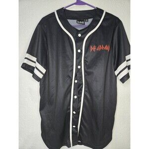 Def Leppard Shirt Mens Medium Black Baseball Jersey Button Front Band Graphic